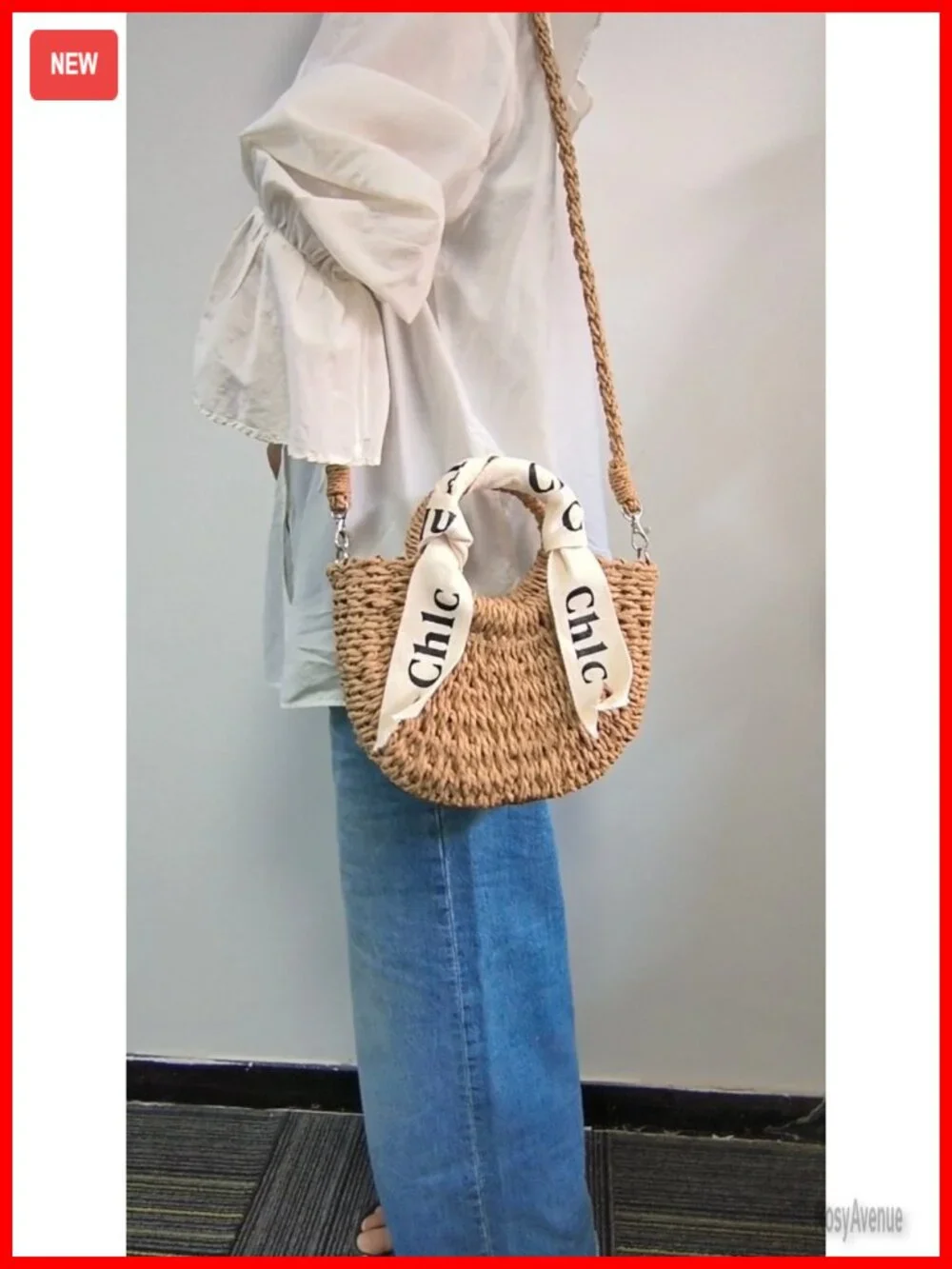 Handwoven Paper Rope Crossbody Bag with Top Handle - Picture 6 of 6